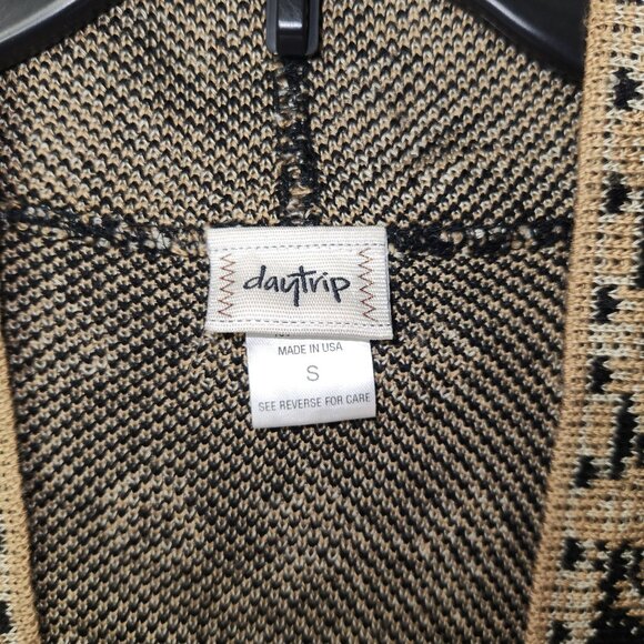Daytrip Black & Beige Open Front Cardigan Sweater With Patterned Design Small - Picture 4 of 4
